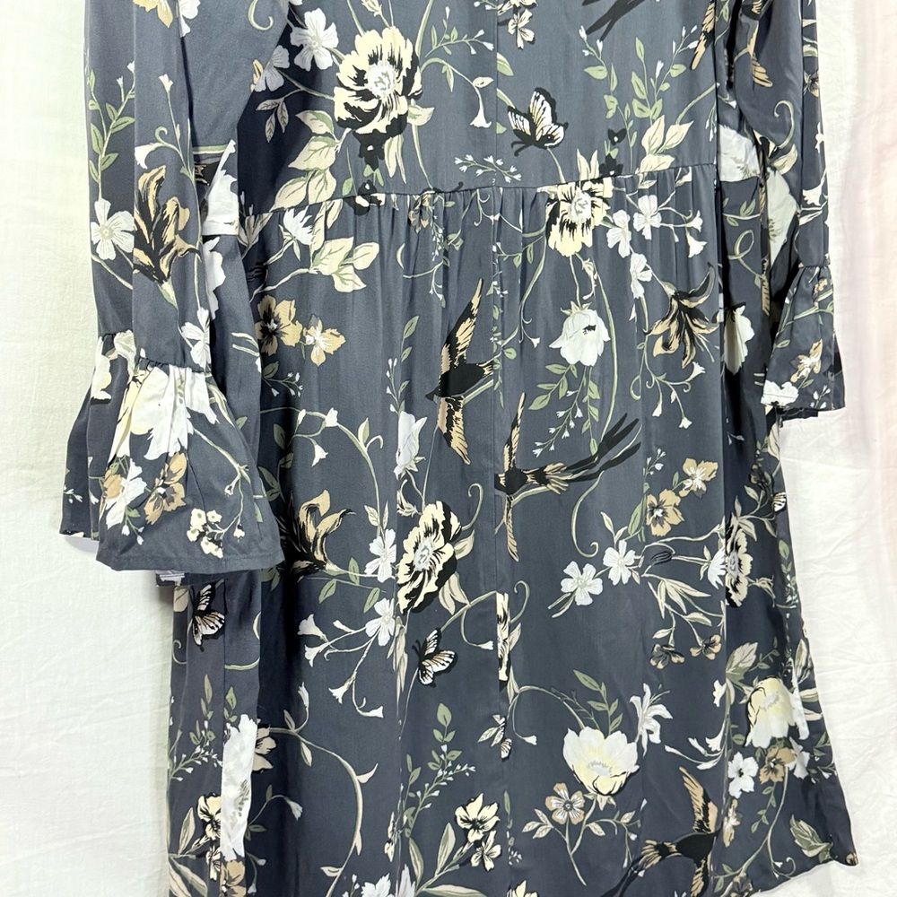 NWT Old Navy XL Tall Grey Floral Shift Dress Long Sleeve Ruffle Cuff Rayon - Picture 7 of 10